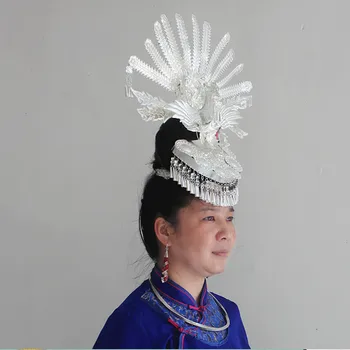 כסף מיאו כיסוי ראש מסורתי שיער Accesories מיאו אתני תכשיטים טווס לרקוד סיכת שיער