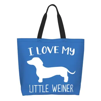 אני אוהב את ווינר מצרכים שקית קניות, הדפסת בד הקונה כתף שקיות קיבולת גדולה תחש כלב תיק