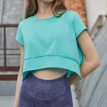 שון צ ' ינג® ספורט חולצות נשים שרוול קצר מוצק צבע מתייבש במהירות מכסה רופף טי פועל יוגה פילאטיס כושר Pullovers