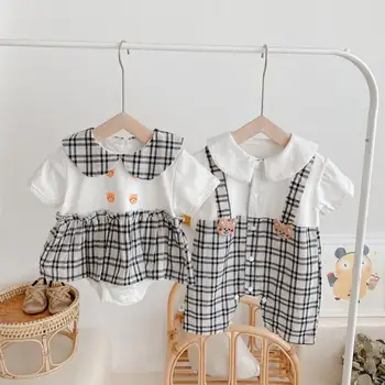 2023 קיץ, תינוק חדש שרוול קצר בגדי חמוד צבעוני בגד גוף הדפס בנים ובנות סרבל דוב כותנה תאומים בגדים