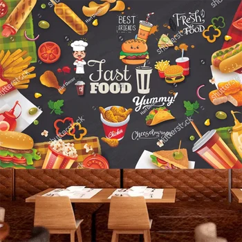 מצוירת ביד מצוירת מזון מהיר המבורגר ציור קיר תעשייתי עיצוב טפט חטיף בר מסעדה רקע קיר נייר המסמכים Tapiz