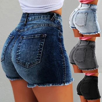 קרע ציצית ג 'ינס מכנסיים קצרים לנשים 2023 קיץ סקסי לדחוף למעלה גבוהה מותן קצרה ג' ינס אישה Hotpants מיני מכנסונים אופנת רחוב