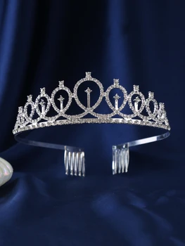 זהב קריסטל כתרים כתר לנשים, בנות אלגנטית נסיכה ריינסטון הכתר עם מסרקים, חתונת כלה Headbands נשף יום הולדת