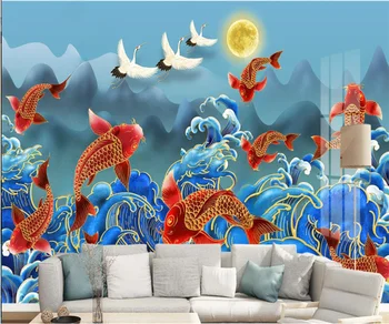 חדש הנוף הסיני קרפיון דג זהב התמונה Chinoiserie סגנון הסלון, חדר השינה רקע קישוט קיר 3d טפט קיר.