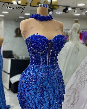 ערבית בתולת ים ואגלי שמלות לנשף כחול רויאל גבישים נשים שמלת ערב שמלת דובאי זמן שמלת מסיבת החתונה Vestido De Noche