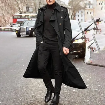 צמר מעיל מעיל להאריך ימים יותר שרוול ארוך טרנץ 'שכבות ז' קט מסוגנן, אלגנטי בכיס המעיל ארוך מעיל חורף מעיל הצמר רזה מעיל גברים