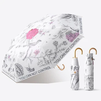 מיני מטרייה עם וו הונג קונג בסגנון מודפס קל אופנה נשים שמש מטרייה זהב וו מיני השמשייה מתנה מטריה