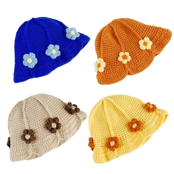 פרח עדין פרט לסרוג כובע לילדים, דייג קאפ עבור הסתיו והחורף 0