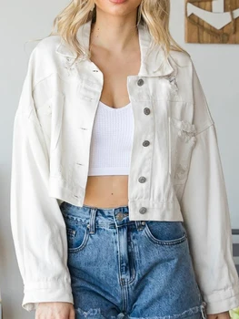2023 נשים אביב ג 'ינס מעילי שרוול ארוך יבול העליון הז' קט עם ציצית שנחתכו 'קט הג' ינס לנשים אופנה אופנת רחוב