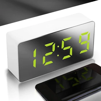 LED משולבת מראה השעון דיגיטלית השעון המעורר למצב נודניק להציג את הזמן בלילה LCD אור שולחן העבודה USB 5v/ללא סוללה עיצוב הבית