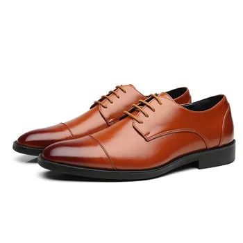 מותג רשמי Mens נעלי עור אמיתי השיער בראון שמלה נעלי מעצבים לגברים המשרד אלגנטי נעלי גברים קלאסי Sapato אוקספורד