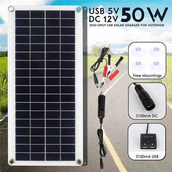 50W פאנל סולארי 12V Monocrystalline כוח USB נייד חיצוני תאים סולאריים המכונית הספינה מחנאות וטיולים נסיעות מטען לטלפון