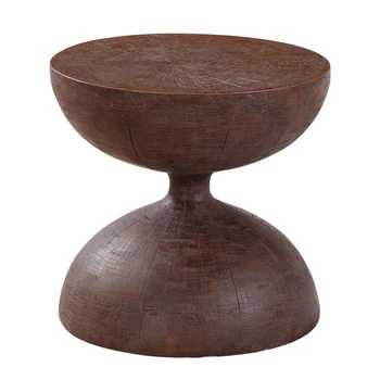סגנון וינטג ' צואה חיצונית קפה שולחן סלון עגול עץ, שעון חול, שולחן צד שולחן קפה קטן שולחן