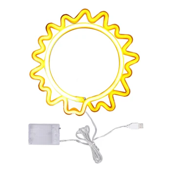 השמש אור ניאון סימן התקנה קלה קישוט קיר USB סוללה נטענת פעלו מתנות LED שמש אור ניאון עבור חג המולד.