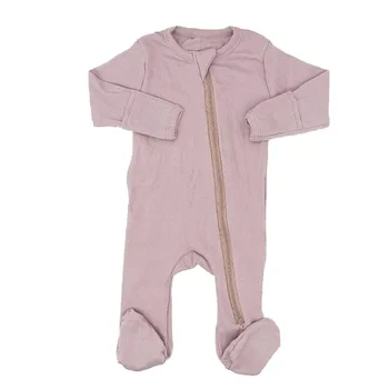 תינוק בגדי בנות ורוד מוצק צבע מצולעים כותנה שרוול ארוך O-צוואר דרגשי שינה תינוקות כפולה, רוכסנים Rompers