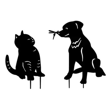 גינת כלבים בגן יתדות בעלי חיים צללית גן יתד כלב שחור בצורת חצר קישוט חתול כלב פסל חוצות עיצוב החצר