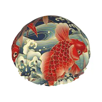 חמוד דג זהב דג חיה עמיד למים מקלחת כובע עם Elasticized שולי הפיך מקלחת ישן כובע מצנפת לכל אורכי השיער