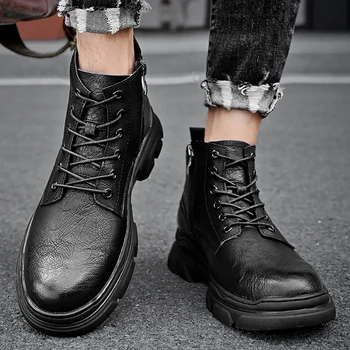 עור אופנה גבוהה למעלה גברים נעלי 2023 תחרה חדשה-עד הגעה לניו גברים מגפי אופנוענים חיצונית זכר נוח הנעליים הצבאיות