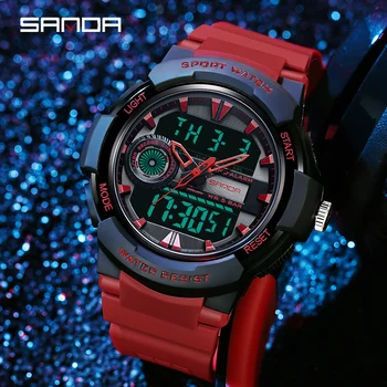 סאנדה Mens שעונים העליון מותג יוקרה תצוגה כפולה לצפות זוהר LED שעון דיגיטלי עמיד למים 50M ספורט סגנון Relogio Masculino