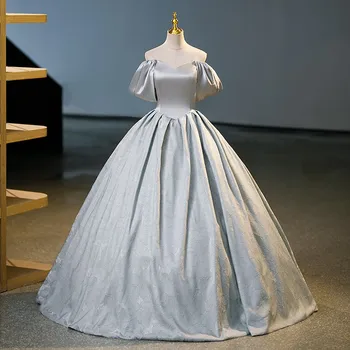 הנסיכה שמלת נשף שמלה פשוטה אלגנטי גריי Vestido De Quincenera קלאסיקה את הכתף סקסי ללא משענת החלוק De Bal בתוספת גודל