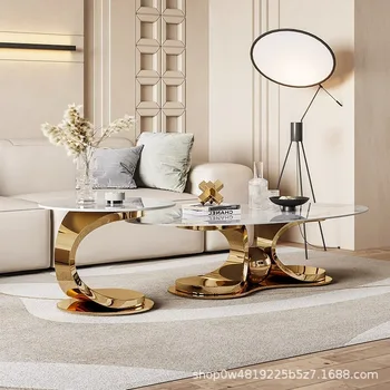יוקרה לבן שולחנות קפה בעיצוב מודרני מינימליסטי נורדי לצד השולחן, רגליים מתכת סדיר שולחן לריהוט הבית