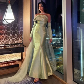 בתולת ים שמלת ערב סטרפלס שמלות לנשף קרסול-אורך שרוול ארוך שמלת מסיבת 2023 ערב הסעודית נשים הרשמית של הנשף.