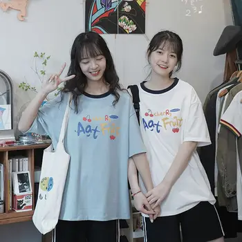 Harajuku איריס התינוק ציור שני חלקים-חולצה תלמיד הילדה Kawaii חולצת כותנה קיץ Y2K העליון אופנה קוריאנית 2023