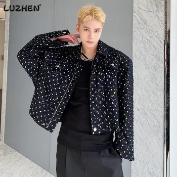 LUZHEN 2023 אופנתי קוריאני באיכות גבוהה רחוב נצנצים לקשט עיצוב ג ' קט גברים מזדמנים אופנה אישיות נאה המעיל B7da71