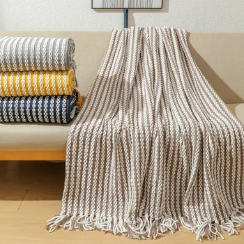 דקורטיבי לזרוק שמיכה עם שוליים רך עם פסים בצבע רב זורק על הספה ספה כורסא מיטה עיצוב הבית נסיעות