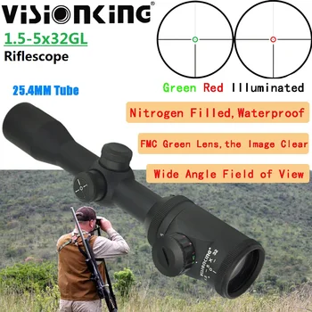 Visionking אופטיקה הראייה 1.5-5x32 FMC ירוק מואר ציד בלילה אקדח אוויר היקף צלף .223 לטווח ארוך עמיד למים Riflescope