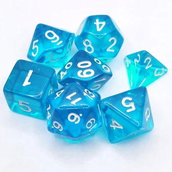 7PCS D4, D6-D8 D12 D10 D20 שקוף ברור שמיים כחולים רב צדדים עבור מבוכים & דרקונים D&D RPG פולי משחק לוח אביזרים