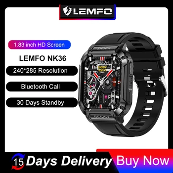 LEMFO NK36 שעון חכם עמיד למים Smartwatch גברים 2023 חיצוני ספורט לצפות 1.83 אינץ Bluetooth קוראים צמיד 30 יום המתנה