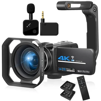KOMERY מצלמות וידאו, מצלמת וידאו 4K 56MP UHD ב-YouTube זרם חי ראיית לילה מצלמת אינטרנט 18X זום Wifi מצלמת וידאו דיגיטלית