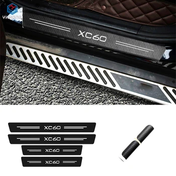 עבור וולוו XC60 XC 60 אביזרי רכב 4Pcs סיבי פחמן דלת המכונית אדן ומגן ברוך הבא דוושת קישוט עור מדבקות