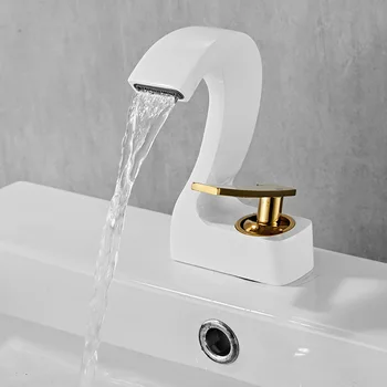חדש כיור ברז אמבטיה חמה וקרה זהב יחיד מנוף אגן מים מיקסר ברז אמבטיה פליז זהב לבן המיקסר.