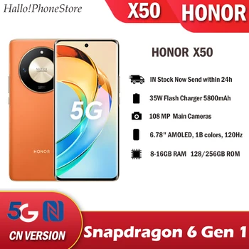 חדש לכבוד X50 5G Snapdragon 6 Gen 1 6.78 אינץ Octa הליבה אנדרואיד 13 הסוללה 5800mAh 108MP המצלמה הראשית 1.5 K AMOLED 120