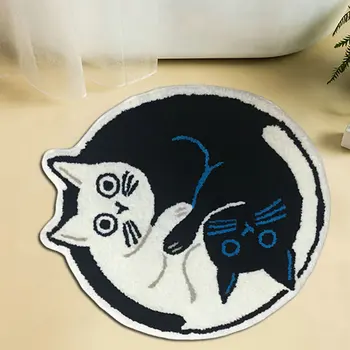 חתול מצחיק המצויץ שטיח חמוד שחור חתול לבן שטיח קטיפה רכה תוספות לעיצוב הבית הסלון, חדר השינה, שטיח הרצפה ילדים לשחק משטח Dropship