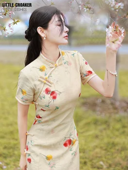 2023 חדש הקיץ צ ' יפאו שמלה אלגנטית ואלגנטי משופרת בסגנון סיני בחורה צעירה בציר קיץ Cheongsam אישה