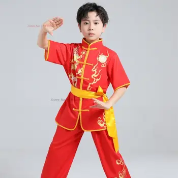 2023 הסיני קונג פו מסורתי תחפושת ילדים הלאומי הדרקון הדפסה וושו המדים בחליפה רטרו קונג פו החליפה ווינג-צ ' ון בגדים