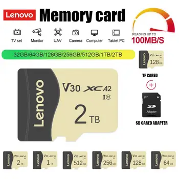 Lenovo 2TB כרטיס זיכרון מיקרו SD/TF 1TB 128GB 64GB מהירות גבוהה A2 V30 CLASS10 אחסון של מצלמה/טלפון/Tablet PC עם מתאם