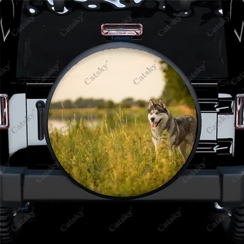 האסקי סיבירי חיה כלב טביעת צמיג רזרבי כיסוי עמיד למים בגלגל ההגה מגן עבור רכב משאית שטח קרוואן קרוואן נגרר 14