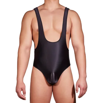 Mens סקסי עמוק U הצוואר בגד גוף גמיש ללא משענת שרוולים היאבקות גופיית בגד גוף ספורטוויר Beachwear לשחייה כושר