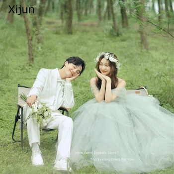 Xijun הפיה הירוקה טול שמלות חתונה רשמית אורך רצפת צילומים שמלות לנשף נסיכת שמלות ערב קו שמלות לנשף