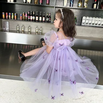 2023 המותג החדש בייבי בנות רשת רך 3D פרפר שמלת מסיבת יום הולדת לילדים שמלות קיץ בגדי ילדים Vestidos