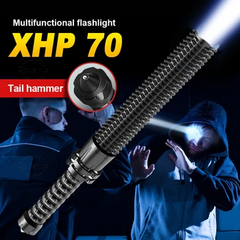 XHP70 טלסקופי פנס הגנה עצמית LED חזקה טקטית מחבט בייסבול פנס לפיד נטענת הפקחים.