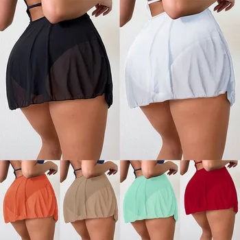 מוצק סקסי חצאית לעטוף חוף כיסוי רשת בגדי ים נקבה להגדיר סרונג בגדי נשים שמלת החוף 2023 חדש אופנה בגד ים