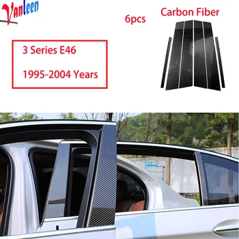 6pcs מראה חלון המכונית הדלת עמודה B C עמוד פוסט לכסות לקצץ ב. מ. וו סדרה 3 E46 1995-2004 מבריק סיבי פחמן שחור מדבקה