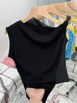 נשים שחור גותי ללא שרוולים חולצת Y2k טי העליון קוריאני משובח Harajuku אופנת רחוב ה-90 מצחיק חולצות עליון בגדי הקיץ 2023