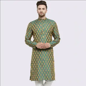 חולצה ירוקה קורטה ההודי גברים של ביגוד מסורתי בדרום אסיה בסגנון אתני חולצות ארוכות