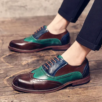 אנשים חדשים עור נעליים מזדמנים מחודד בוהן Brogue דרבי נעלי פנאי צבעים מעורבים שמלת נעליים 38-47